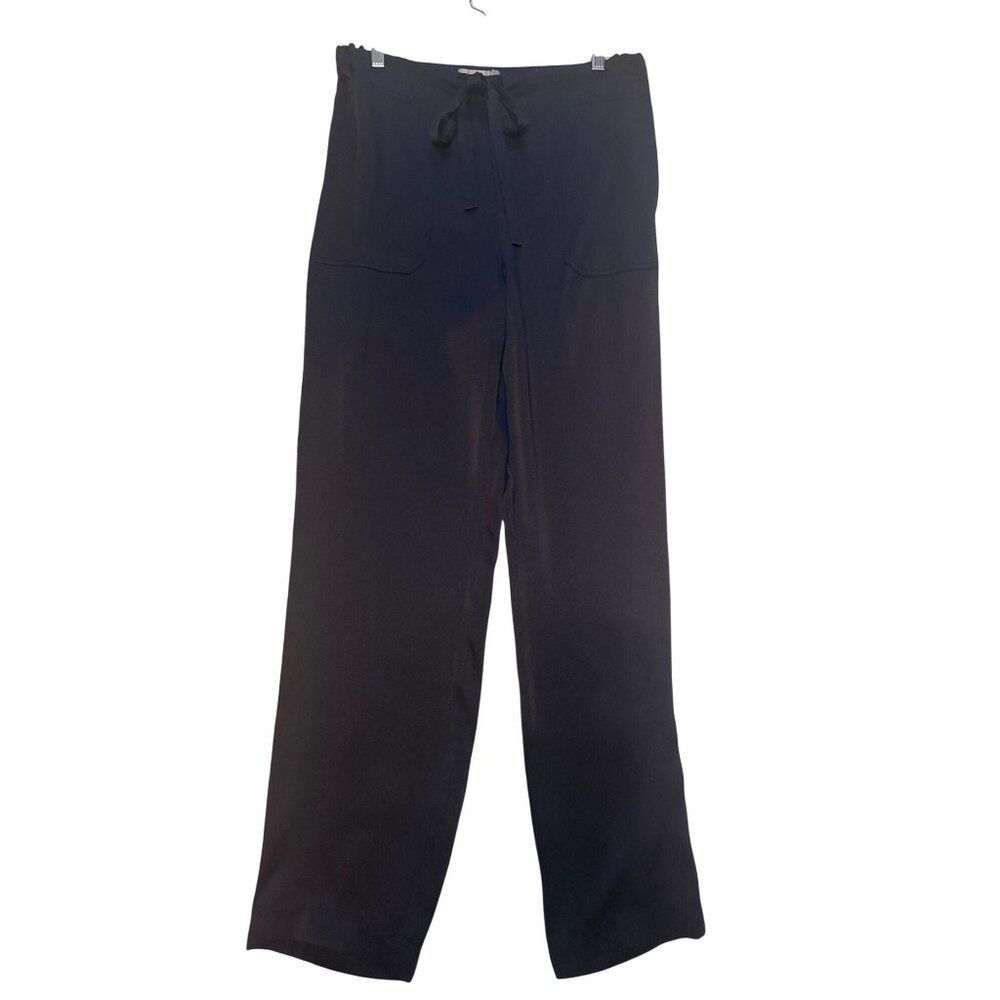 Vince Navy Satin Drawstring Pants Size M Italian Fabric Luxe Minimalist Y2K Vibe - Picture 1 of 14